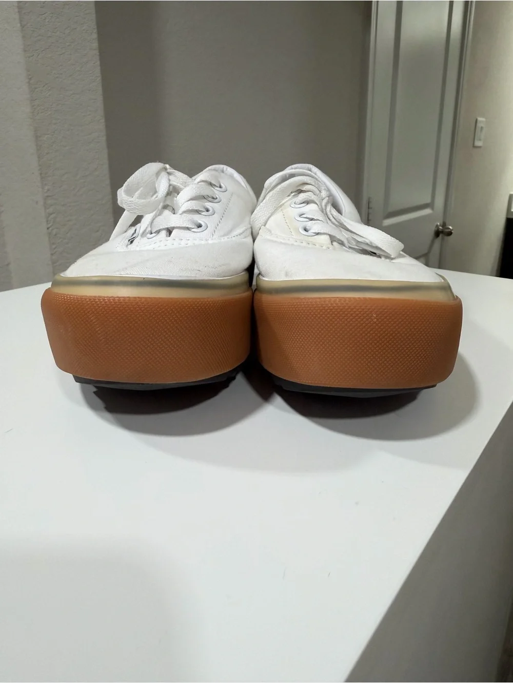 Vans White Checkerboard Platform Lace-Up Sneakers with Gum Sole